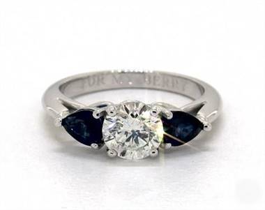 Three Stone Pear-Sapphire .8ctw Engagement Ring in 14K White Gold 2.20mm Width Band (Setting Price)