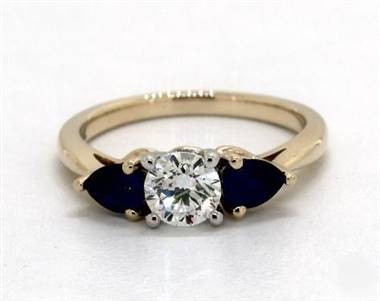 Three Stone Pear-Sapphire .8ctw Engagement Ring in 14K Yellow Gold 2.20mm Width Band (Setting Price)