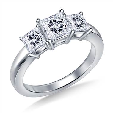 Three Stone Princess Diamond Engagement Ring in 14K White Gold