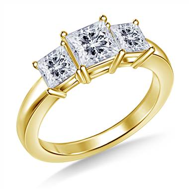 Three Stone Princess Diamond Engagement Ring in 14K Yellow Gold