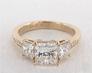 Three-Stone Princess & Pave .94ctw Engagement Ring in 18K Yellow Gold 4mm Width Band (Setting Price)