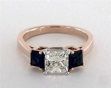Three Stone Princess-Sapphire .9ctw Engagement Ring in 14K Rose Gold 2.20mm Width Band (Setting Price)