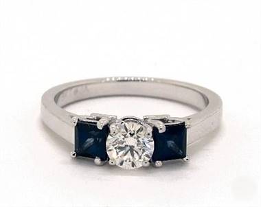 Three Stone Princess-Sapphire .9ctw Engagement Ring in 14K White Gold 2.20mm Width Band (Setting Price)