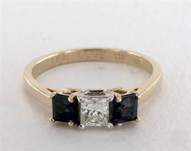 Three Stone Princess-Sapphire .9ctw Engagement Ring in 14K Yellow Gold 2.20mm Width Band (Setting Price)