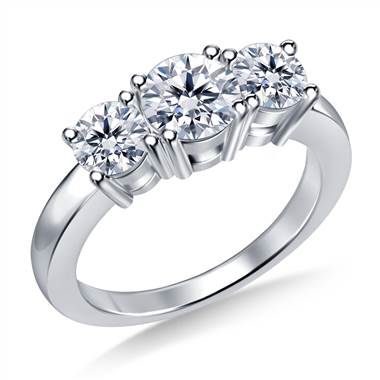 Three Stone Round Diamond Engagement Ring in 18K White Gold