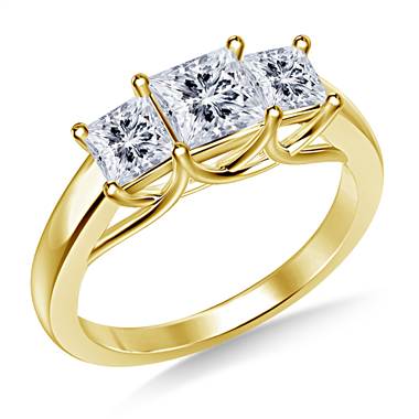 Three Stone Trellis Diamond Engagement Ring in 14K Yellow Gold