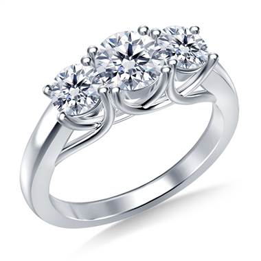 Three Stone Trellis Diamond Engagement Ring in 18K White Gold