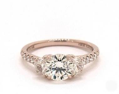 Three-Stone Trellis Half Moon Engagement Ring in 14K Rose Gold 2.20mm Width Band (Setting Price)