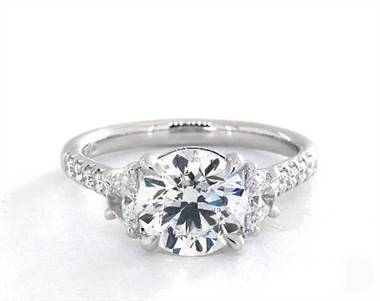 Three-Stone Trellis Half Moon Engagement Ring in 14K White Gold 2.20mm Width Band (Setting Price)