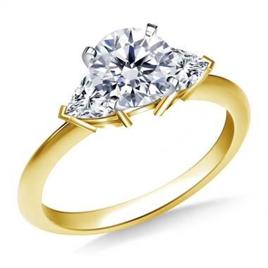 Three Stone Trillion Accented Diamond Engagement Ring in 18K Yellow Gold