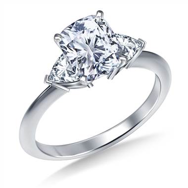 Three Stone Trillion Accented Diamond Engagement Ring in Platinum
