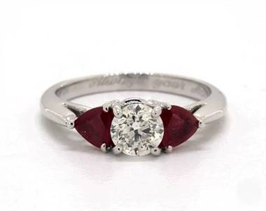 Three-Stone Trillion-Ruby .72ctw Engagement Ring in 14K White Gold 2.20mm Width Band (Setting Price)