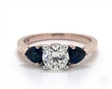 Three Stone Trillion Shaped Sapphire Engagement Ring in 14K Rose Gold 2.20mm Width Band (Setting Price)