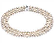 Three-Strand Baroque Freshwater Cultured Pearl Necklace With Sterling Silver (7.5mm) | Blue Nile