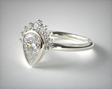 Tiara Crown Bezel-Pear Engagement Ring in 14K White Gold 2.00mm Width Band (Setting Price)