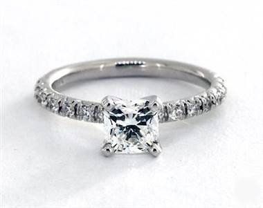 Timeless French Pave .32ctw Engagement Ring in 14K White Gold 2.10mm Width Band (Setting Price)