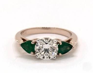 Timeless Pear-Emerald Three-Stone Engagement Ring in 14K Rose Gold 2.20mm Width Band (Setting Price)