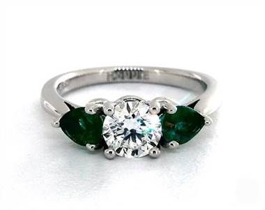 Timeless Pear-Emerald Three-Stone Engagement Ring in 14K White Gold 2.20mm Width Band (Setting Price)