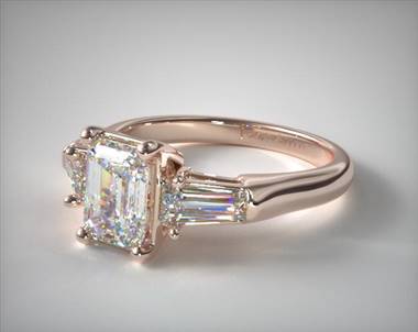 Timeless Three Stone Baguette Diamond Engagement Ring in 14K Rose Gold 2.00mm Width Band (Setting Price)