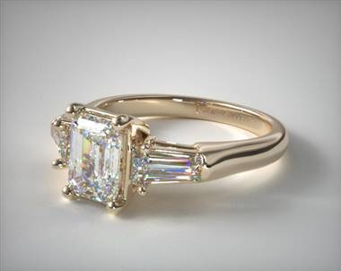 Timeless Three Stone Baguette Diamond Engagement Ring in 18K Yellow Gold 2.00mm Width Band (Setting Price)