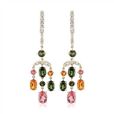 Tourmaline and Citrine Diamond Chandelier Earrings in 14k Yellow Gold