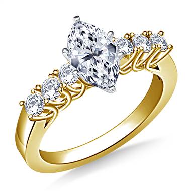 Trellis Diamond Engagement Ring with Six Side Diamonds in 18K Yellow Gold (3/8 cttw.)
