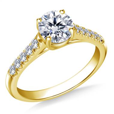 Trellis Round Solitaire with Diamond Accent Engagement Ring In 18K Yellow Gold