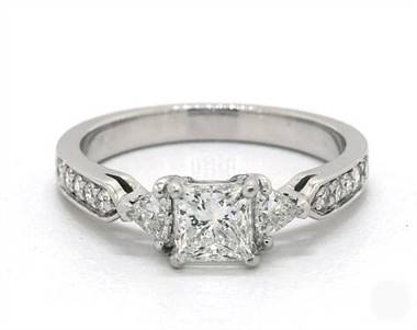 Trillion Three-Stone & Pave Engagement Ring in 14K White Gold 4mm Width Band (Setting Price)