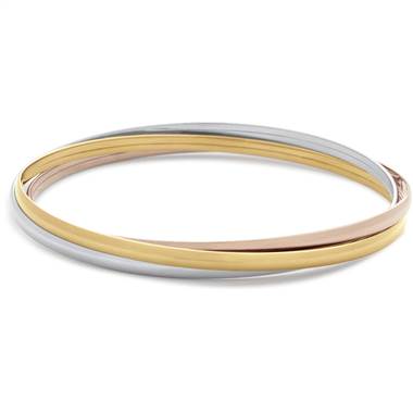 "Trio Bangle Bracelet in 14k Italian Yellow, White and Rose Gold"