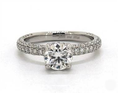 Trio Micro Pave .78ctw Engagement Ring in 14K White Gold 2.40mm Width Band (Setting Price)