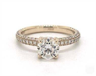 Trio Micro Pave .78ctw Engagement Ring in 18K Yellow Gold 2.40mm Width Band (Setting Price)