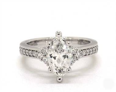 Trio-Side-Stone Pave Engagement Ring in Platinum 2.40mm Width Band (Setting Price)