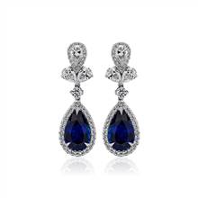 Triomphe Pear Shape Sapphire and Diamond Drop Earrings in 18k White Gold (3.37 cts) | Blue Nile