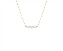 Triple Pearl Bar Necklace With Diamond Spacers In 14k Yellow Gold | Blue Nile