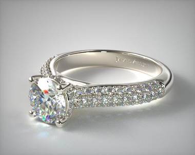 Triple Row Pave Engagement Ring in 18K White Gold 3.00mm Width Band (Setting Price)