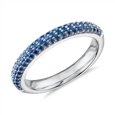 "Triple Row Pave Sapphire Fashion Band in 14k White Gold (1.1mm)"