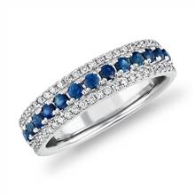 Triple Row Sapphire and Diamond Ring in 14k White Gold (2mm) | Blue Nile