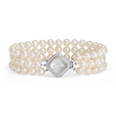 Triple-Strand Baroque Freshwater Cultured Pearl and Mother of Pearl Bracelet in Sterling Silver (2mm)
