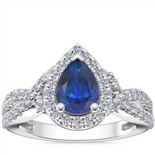 Twist Halo Diamond Engagement Ring with Pear-Shaped Sapphire in 18k White Gold (7x5mm) | Blue Nile
