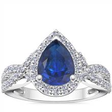 Twist Halo Diamond Engagement Ring with Pear-Shaped Sapphire in Platinum (8x6mm) | Blue Nile