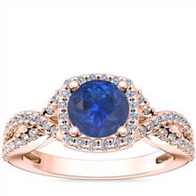 "Twist Halo Diamond Engagement Ring with Round Sapphire in 14k Rose Gold (6mm)" | Blue Nile