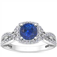"Twist Halo Diamond Engagement Ring with Round Sapphire in Platinum (6mm)" | Blue Nile