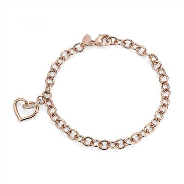 "Twist Heart Bracelet with Diamond Detail in 14k Rose Gold"