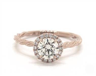 Twisted Cable Diamond Halo Engagement Ring in 14K Rose Gold 1.80mm Width Band (Setting Price)