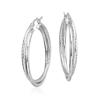 "Twisted Hoop Earrings in Sterling Silver (1 1/4")"