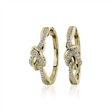 "Twisted Knot Hoop Earrings in 14k Yellow Gold (1/3 ct. tw.)"