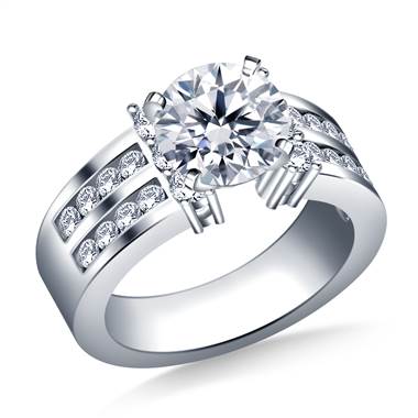 Two Row Channel Set Diamond Engagement Ring in 18K White Gold (1.00 cttw.)