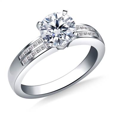Two Row Channel Set Princess Cut Diamond Engagement Ring in 14K White Gold (1/4 cttw.)