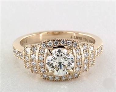 Two-Tier Vintage Halo .39ctw Engagement Ring in 18K Yellow Gold 2.20mm Width Band (Setting Price)