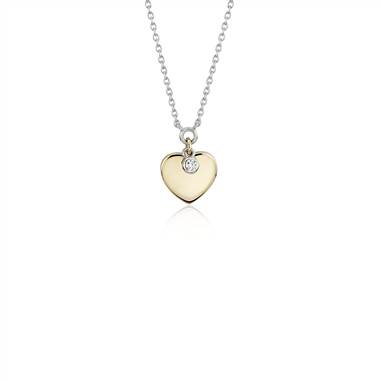 Two-Tone Heart Charm Pendant with Diamond Detail in 14k White & Yellow Gold